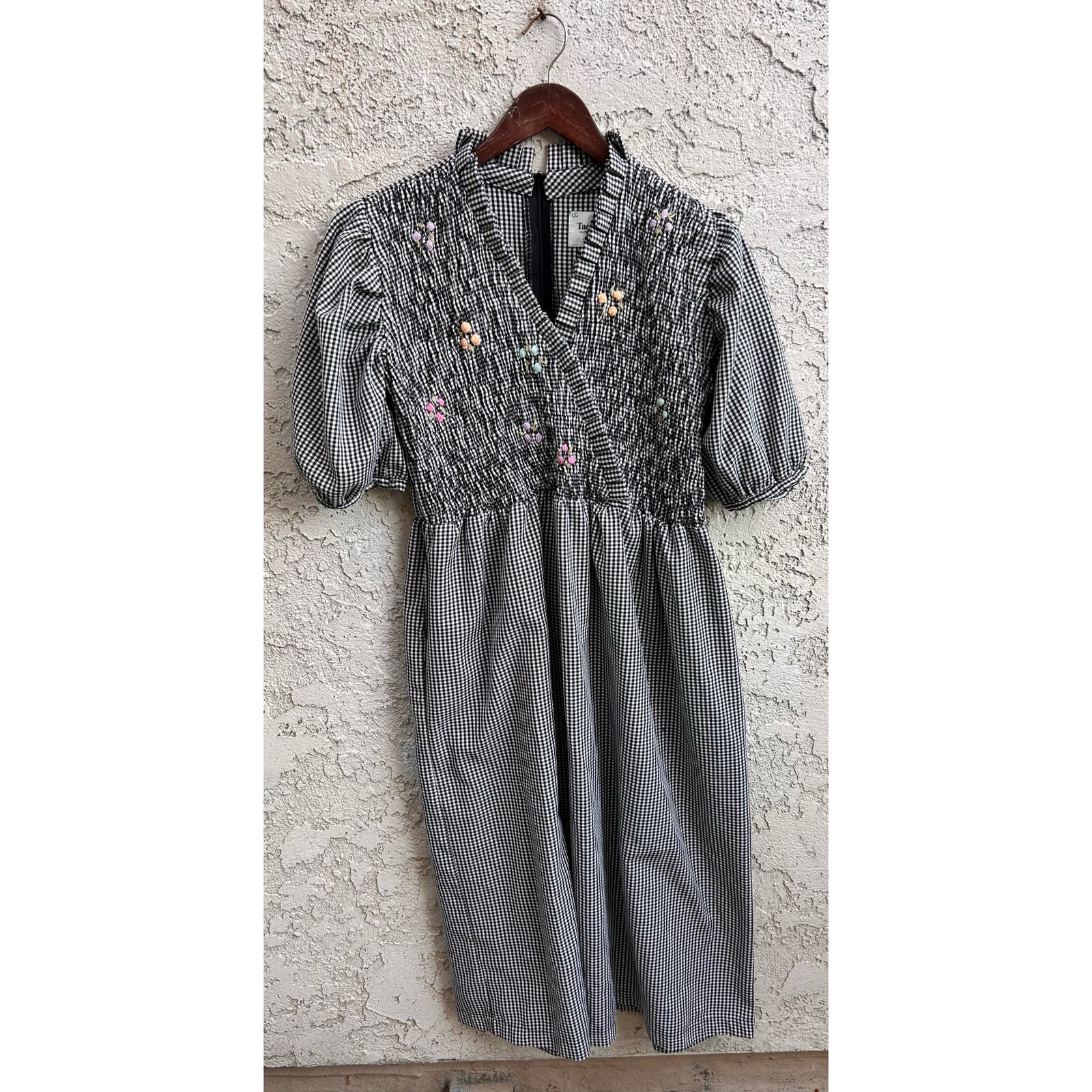 Tach Clothing Adelfa Black White Gingham Embroidered Smocked Midi Dress Xl — image 4 of 8